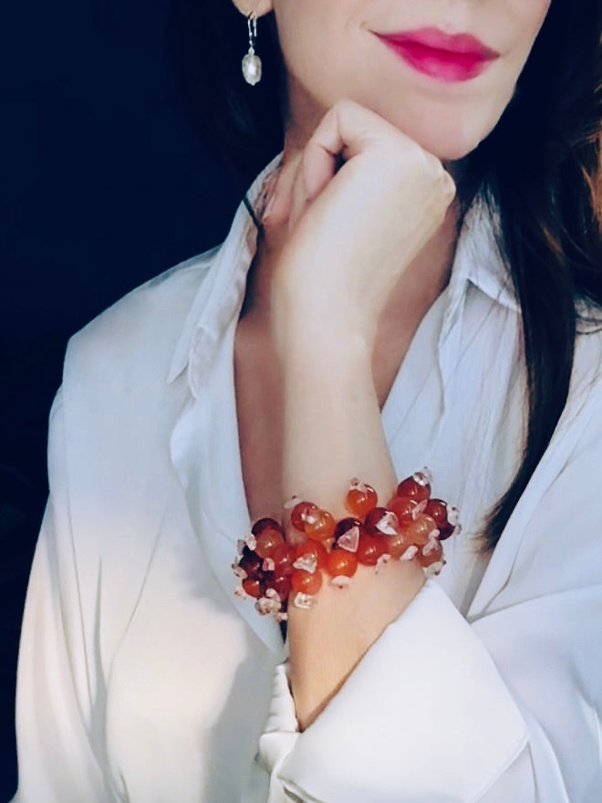 Polished orange carnelian stretch bracelet