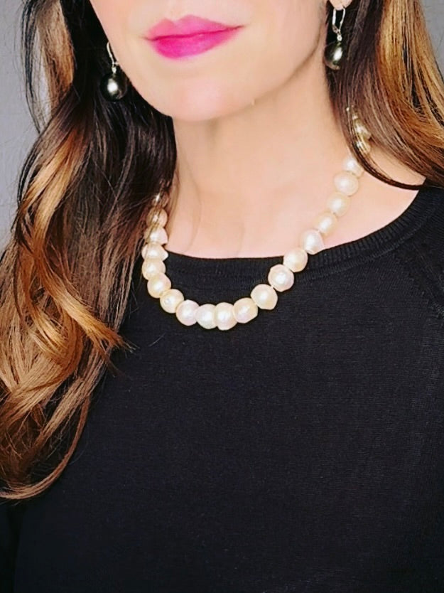 Golden cream-hued baroque pearl necklace