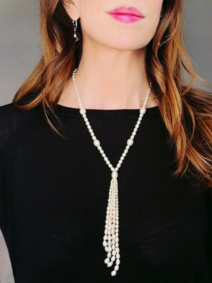 White pearl y-shaped necklace
