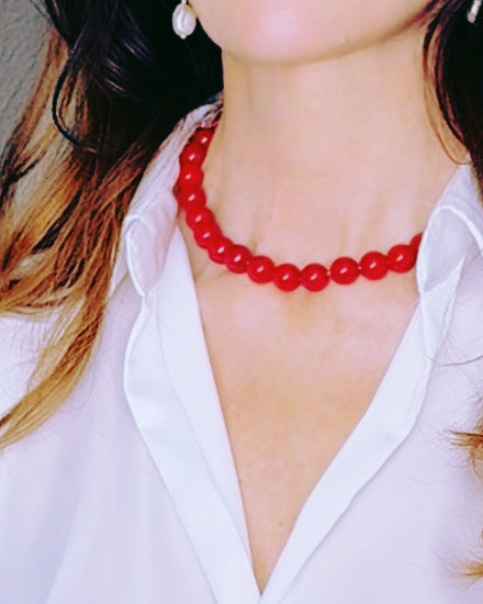 Chinese red (11-12mm) shell pearl necklace